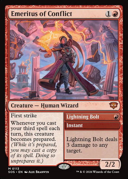 Emeritus of Conflict // Lightning Bolt – Secrets of Strixhaven [SOS] – English – #113